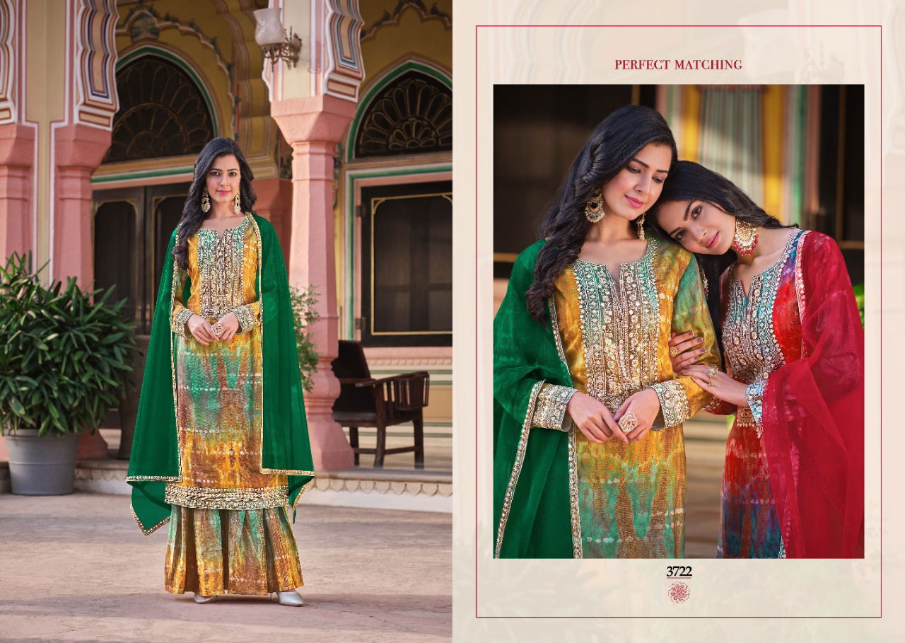 Rangoon Shiddat Trending Fancy Festive Wear Heavy Kurti Sharara With Dupatta Collection